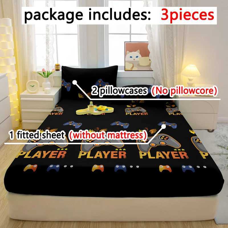3-piece cartoon fun game pattern matte three piece fitted sheet set bedroom printed bed cover set beddingM251118