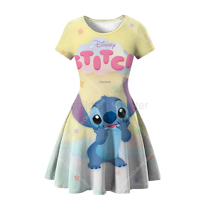 Disney Stitch Princess Party Dress Up For Girls Tshirt Sress Kids Stich Cartoon Fashion Casual Clothing Princess Dress W20250418