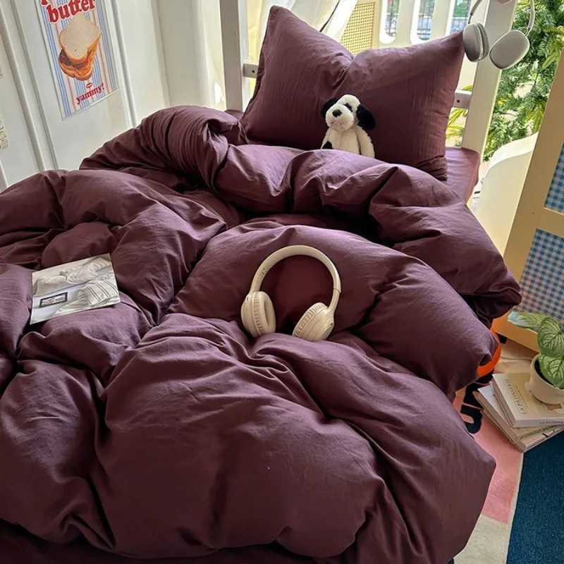 2025 new solid color simple washed cotton student bed sheet four-piece set machine washable student dormitory three-piece setM251118