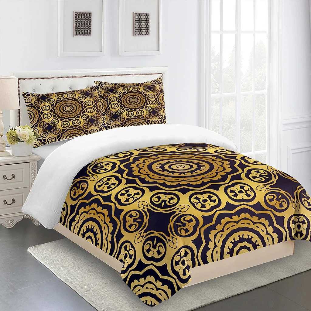 Luxury Black Gold 3Pcs Geometric Queen King Full Size Duvet Cover Bedding Linen Set 2 Seater Bedspread 200x200 240x220 150x200M251118