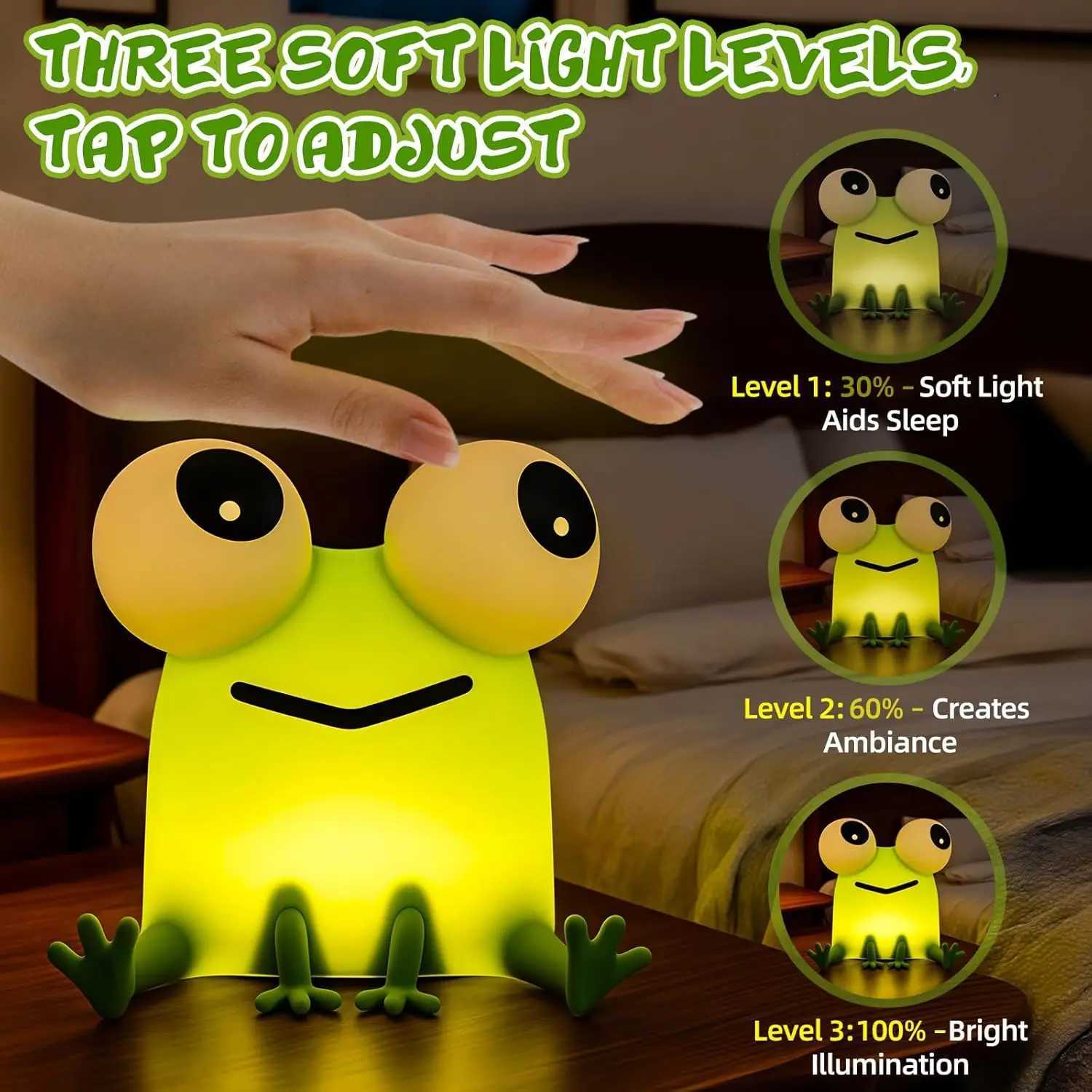Frog Night Light LED Night Light Children Cute Frog Lamp with Touch Control Dimmable Silicone Childrens Room Night Light M251118