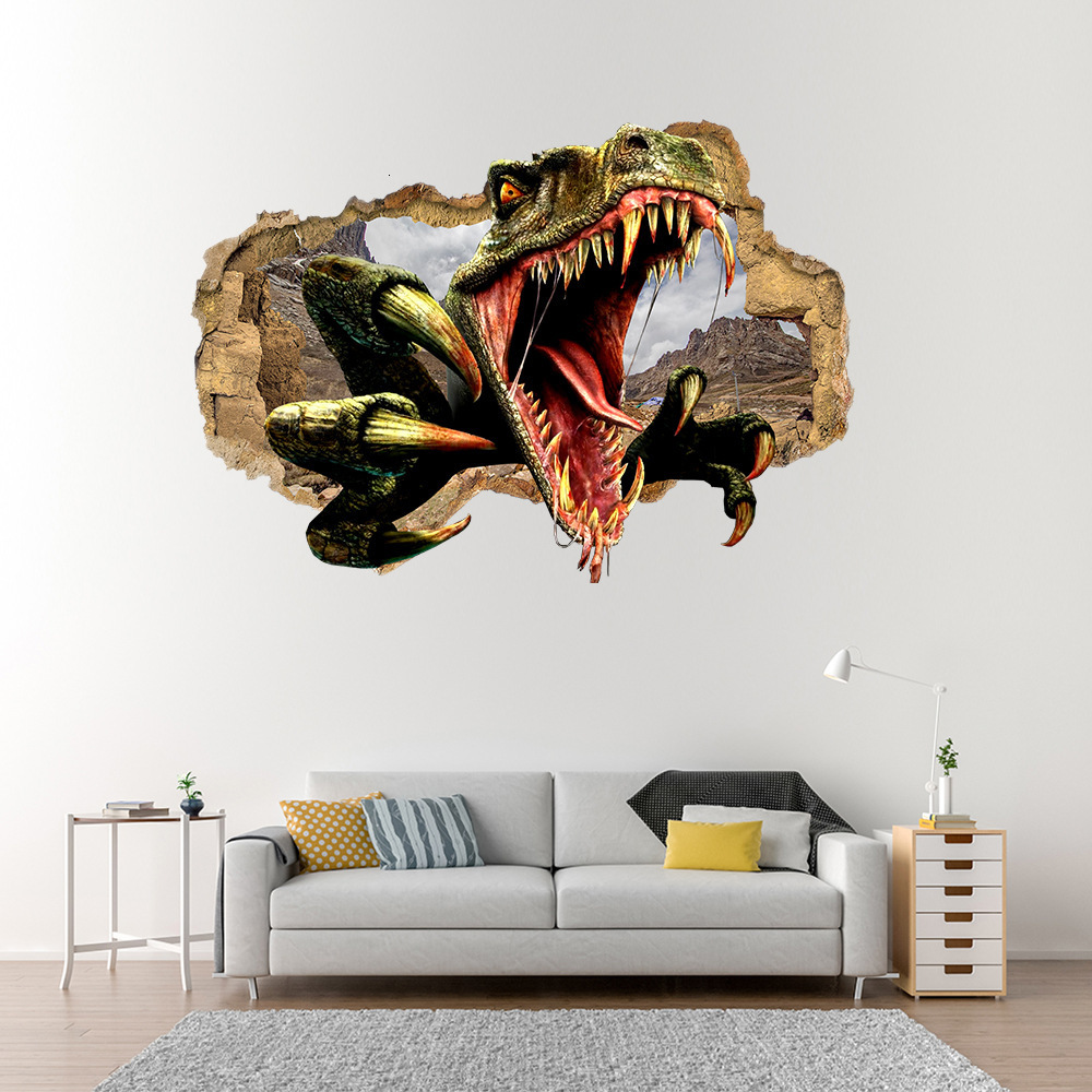 Custom Size 3D Stereo Brick Wall Modern Creative Art Wall Painting Dinosaur Broken Wall Decorations Living Room Po Wallpaper 210722