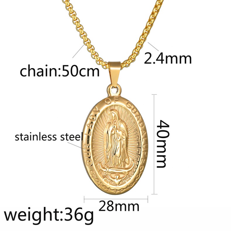 Saint Christopher Virgin Mary Lady of Guadalupe Necklace for Men Women Stainless Steel Religious Jewelry Medal Oval Shaped Pendant Amulet Jewelry Gift