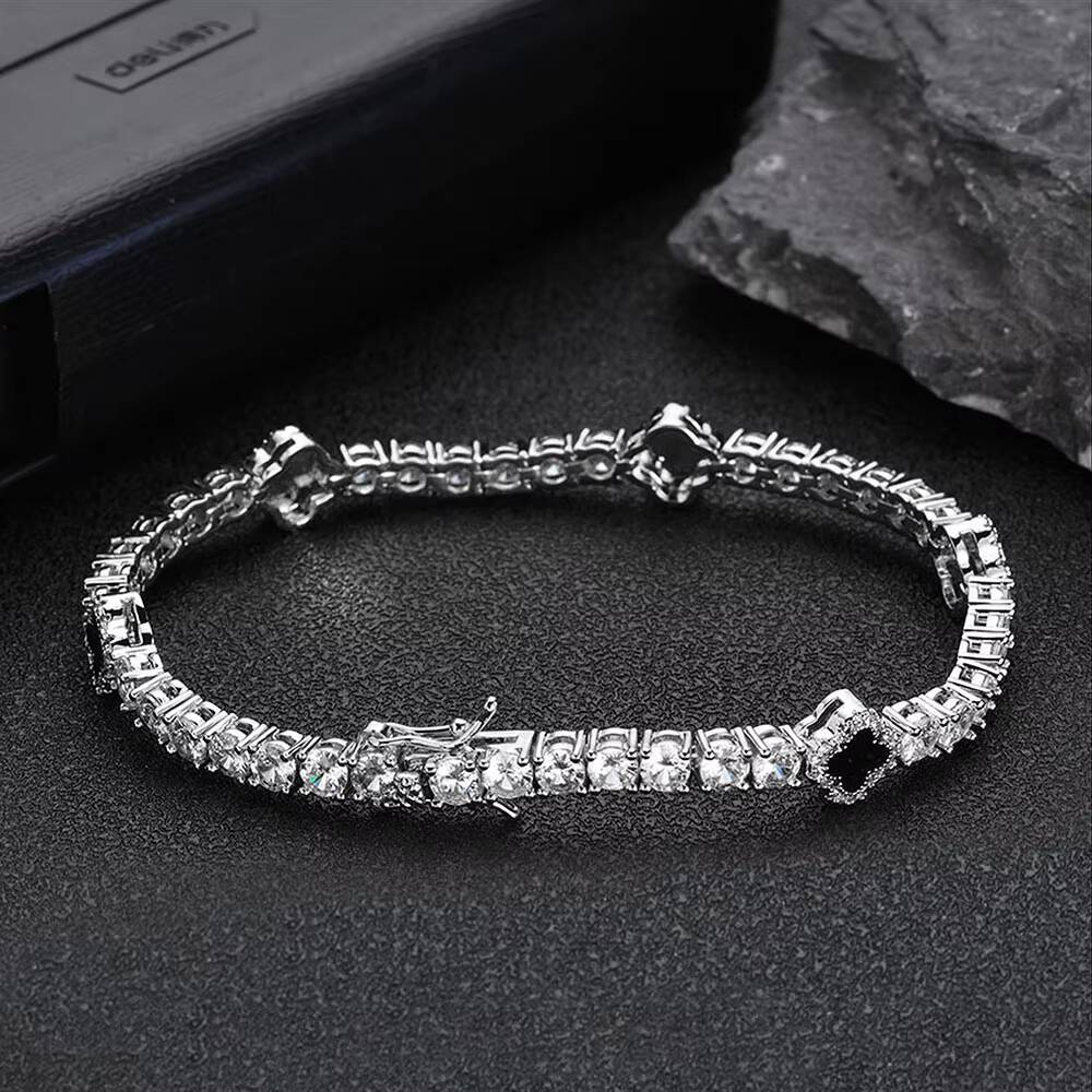 Laboratory cultivation Luxury Hip Hop Tennis Chain Bracelet Iced Out VVS Moissanite S925 Silver Four-Leaf Clover Tennis Chain Gift for Men Women