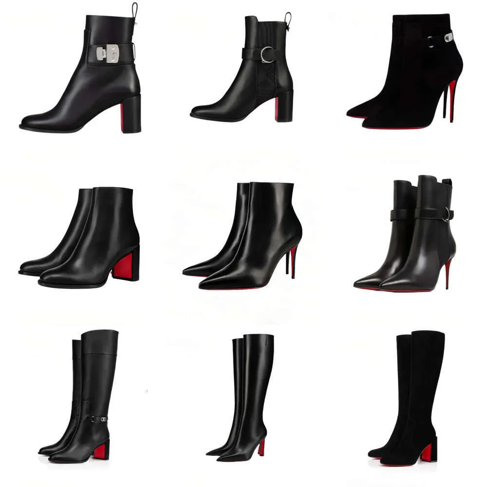 women boots designer brand heels Boots women dress shoes Shiny Boots Toe High Stiletto Genuine Leather Ankle boots High quality long boots