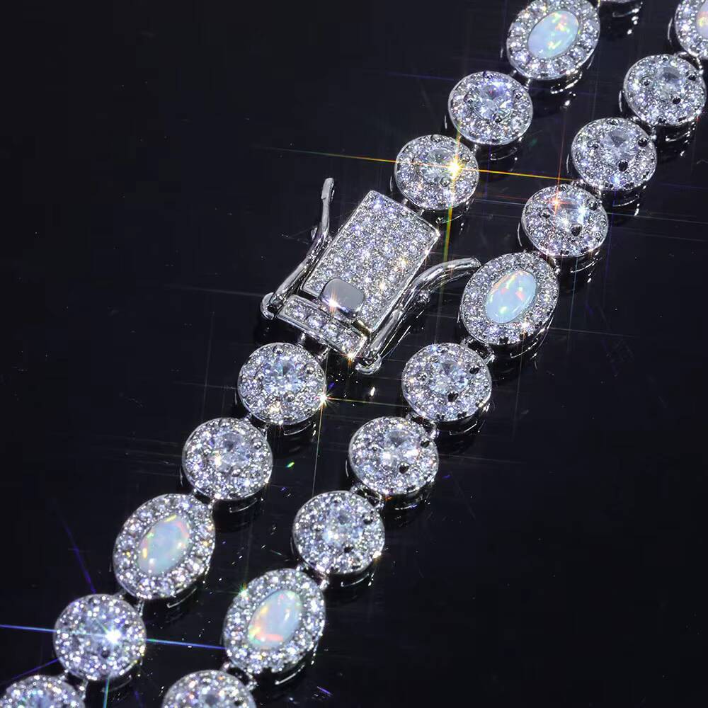 Laboratory cultivation of Moissanite 6mm Micro Opal Clear Multi Gemstone Link Chain Brass Bracelet Iced Zircon CZ Jewelry Gift for Women Men