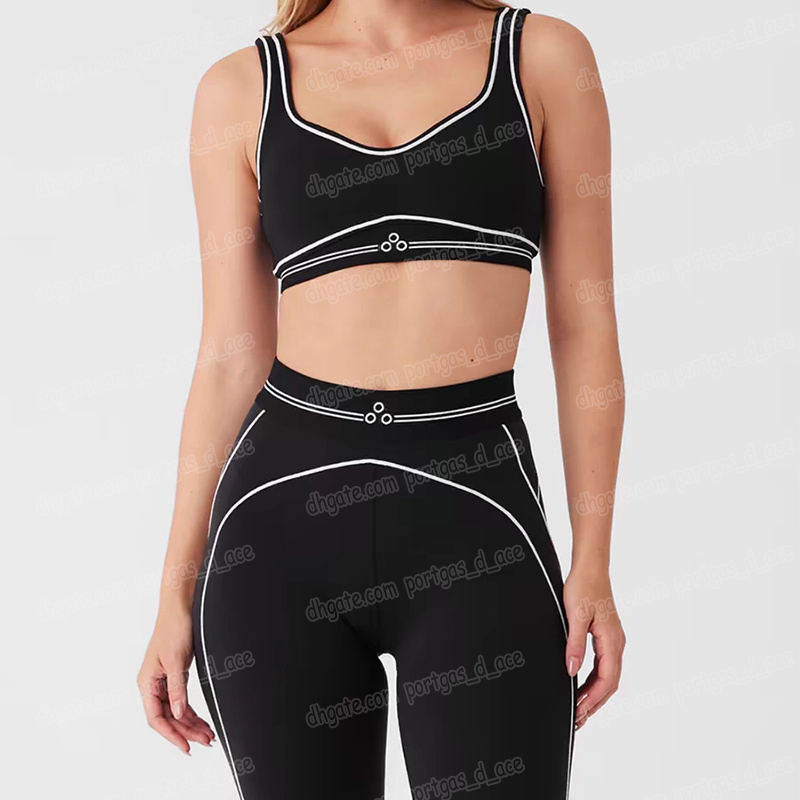Luxury Brand Womens Yoga Set Cropped Contrast Color Tank Top Leggings Tracksuits Black White Vest Tight Pants Sports Running Gym Suits
