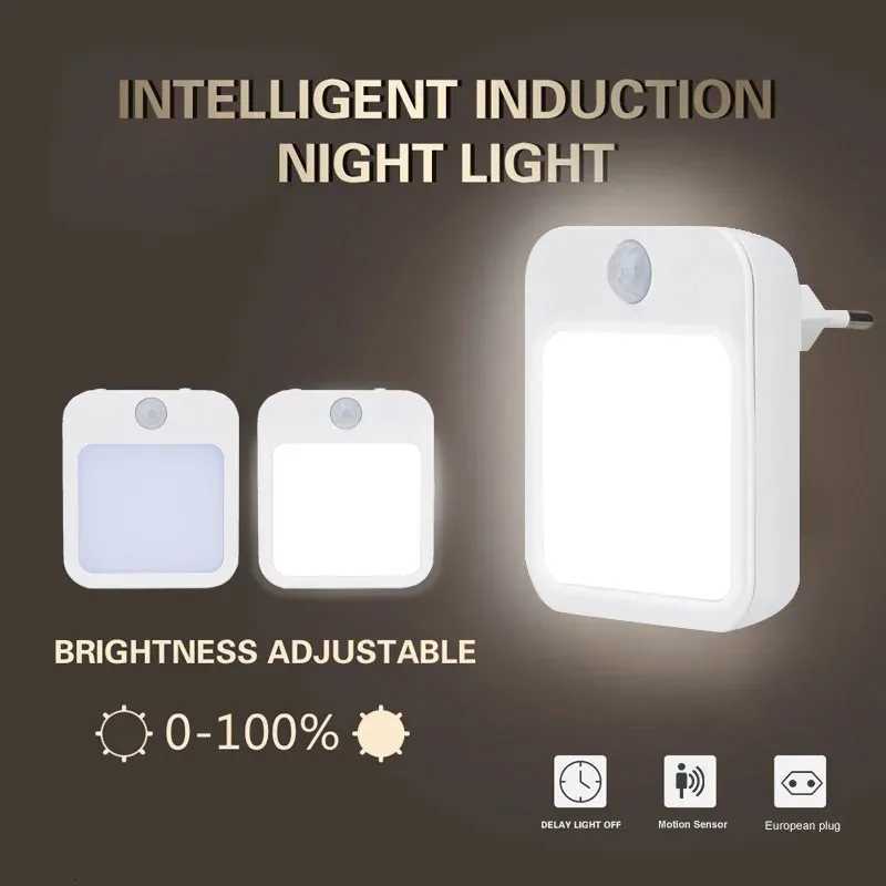 Motion Sensor Night Light LED Dimmable Bedside Lamp EU/US Plug Kids Nursery Corridor Lighting Wireless Touchless Night Lamp M251118