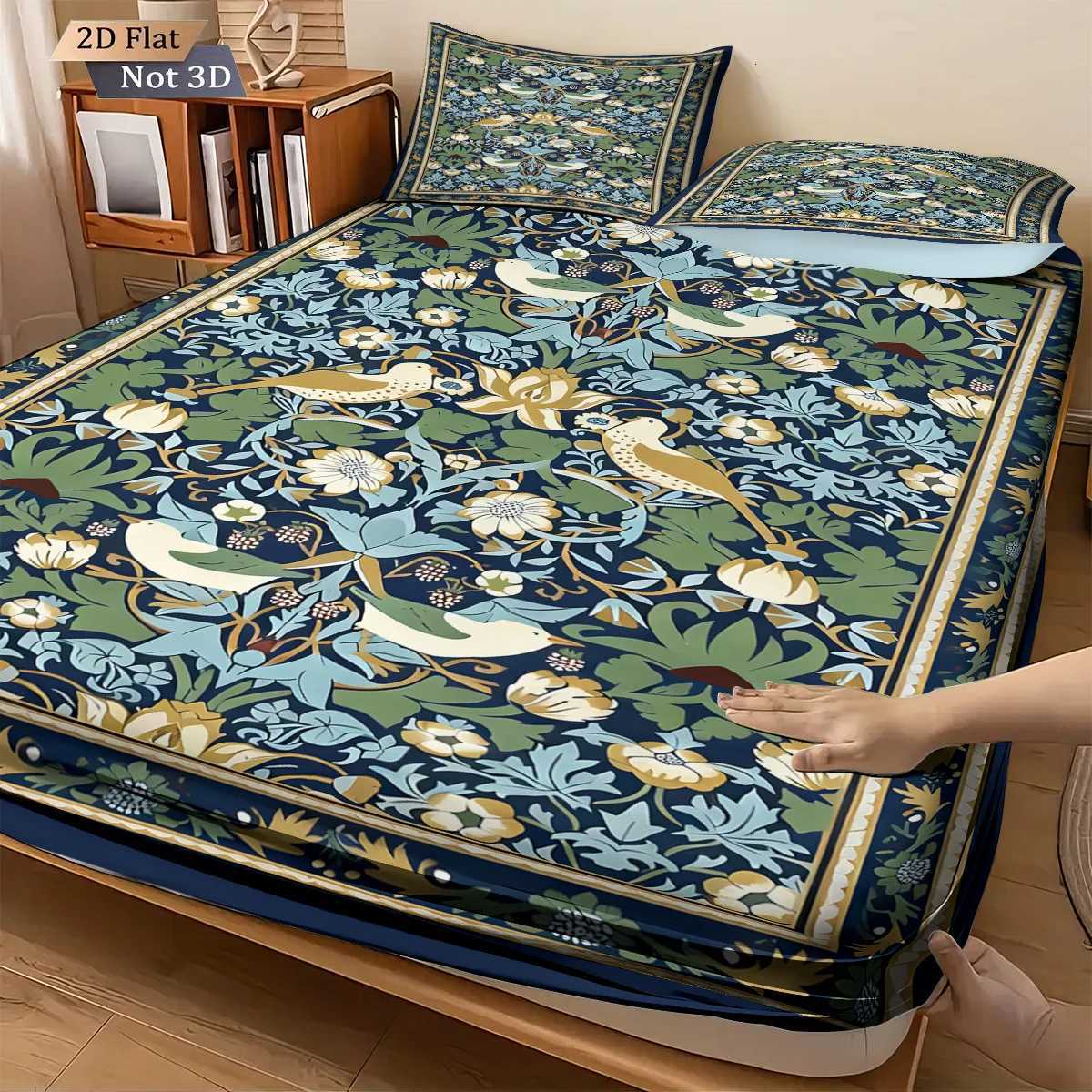 3pcs Retro Ethnic Style Flower Bird Pattern Bed Sheet Set Multi Size Bed Cover Bedroom Bedding Decoration Machine WashableM251118