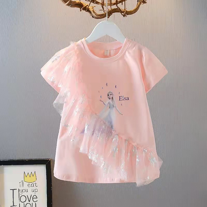 Disney Girls Designer Formal Dress Birthday Dress Beach Dress Holiday Dress Baby Girls Elsa Dress Children's Frozen Short Sleeve Elsa Princess Li