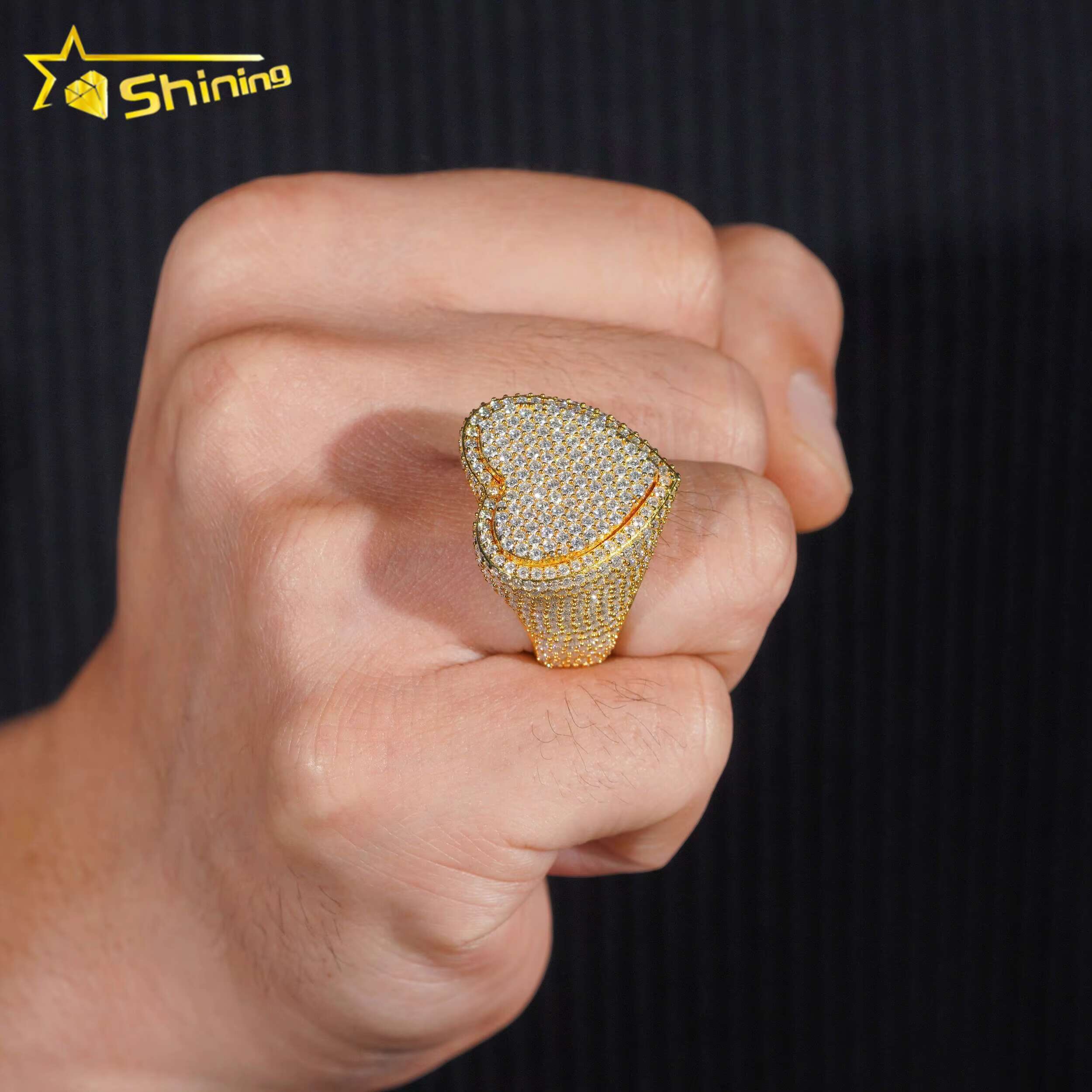 Hip Hop Fine Jewelry Two Layers Heart Style Iced Out Gold Plated Sier Moissanite Rings for Men