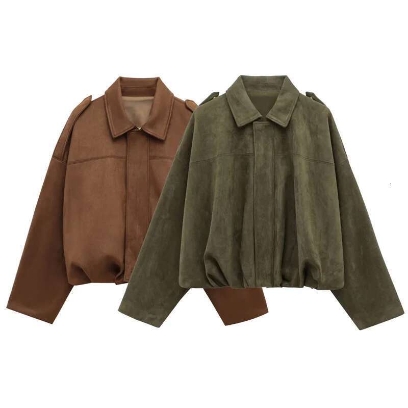Designer Clothes TRAF Crop Suede Women Spring Women's Jacket Bomber Plus Size Outerwears New In & Jackets Oversize Long Sleeve Coats