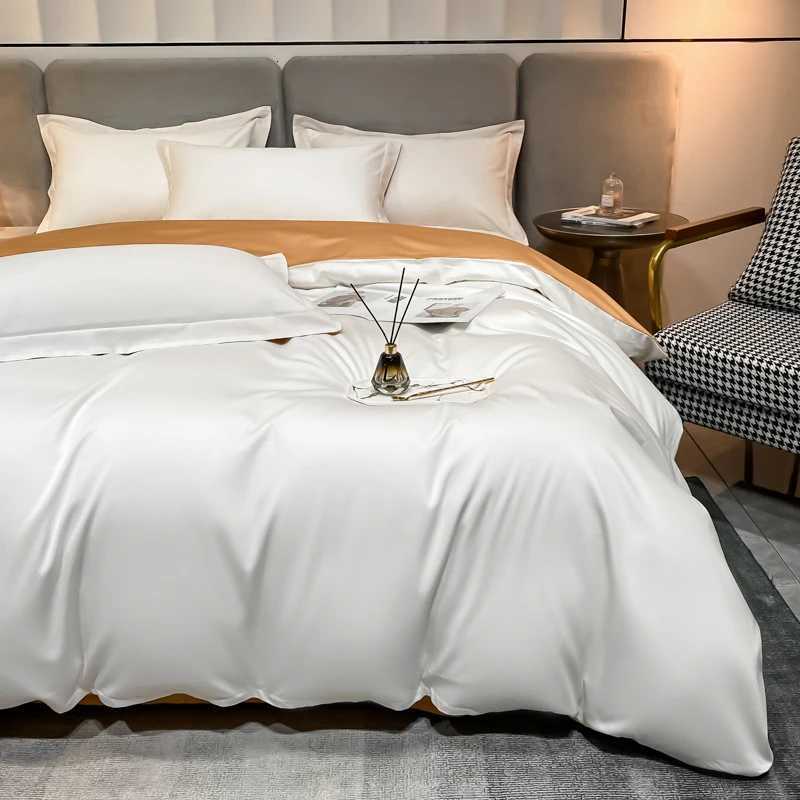 3pcs One Quilt Cover and Two cases Luxurious 100 Egyptian Cotton Solid Color Two-tone Soft Skin-friendly Bedding SetM251118