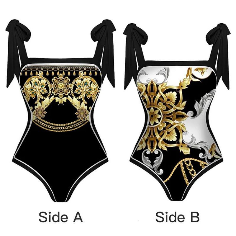 Women's Clothing New Double Sided Retro Printed One Piece Swimsuit