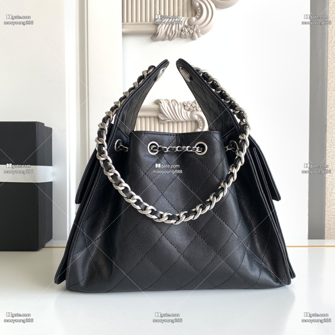 12A Upgrade Mirror Quality Designer 25 Bag Mini Small Medium Hobo Handbags for Women Caviar Leather Shoulder Bag Black Purse with Silver Tone AS5631 AS5293 AS5311
