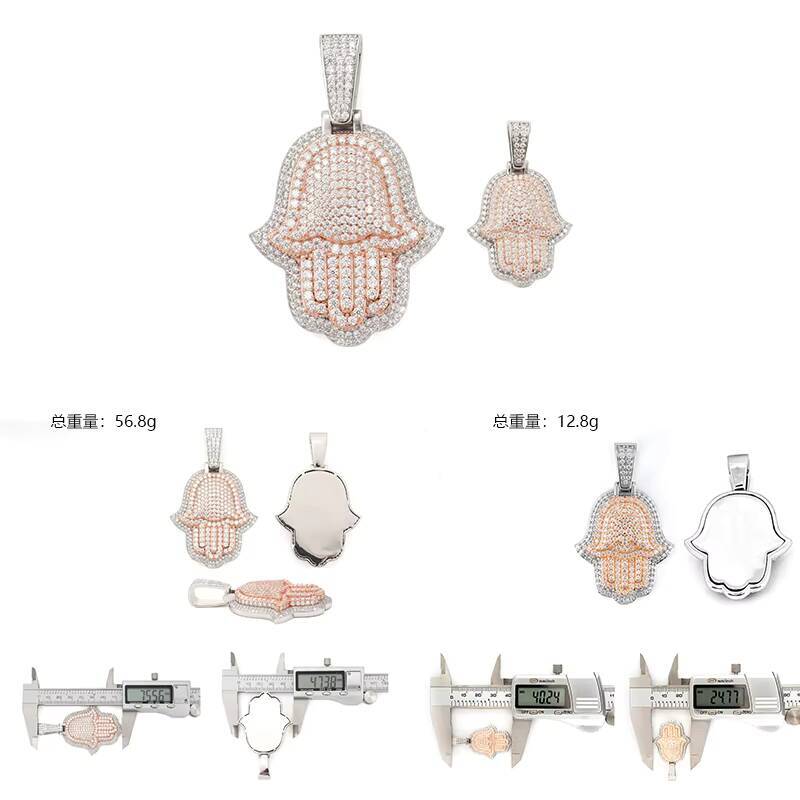 Stylish 925 Sterling Silver Iced Out Vvs Moissanite Diamond Custom Hamsa Pendant