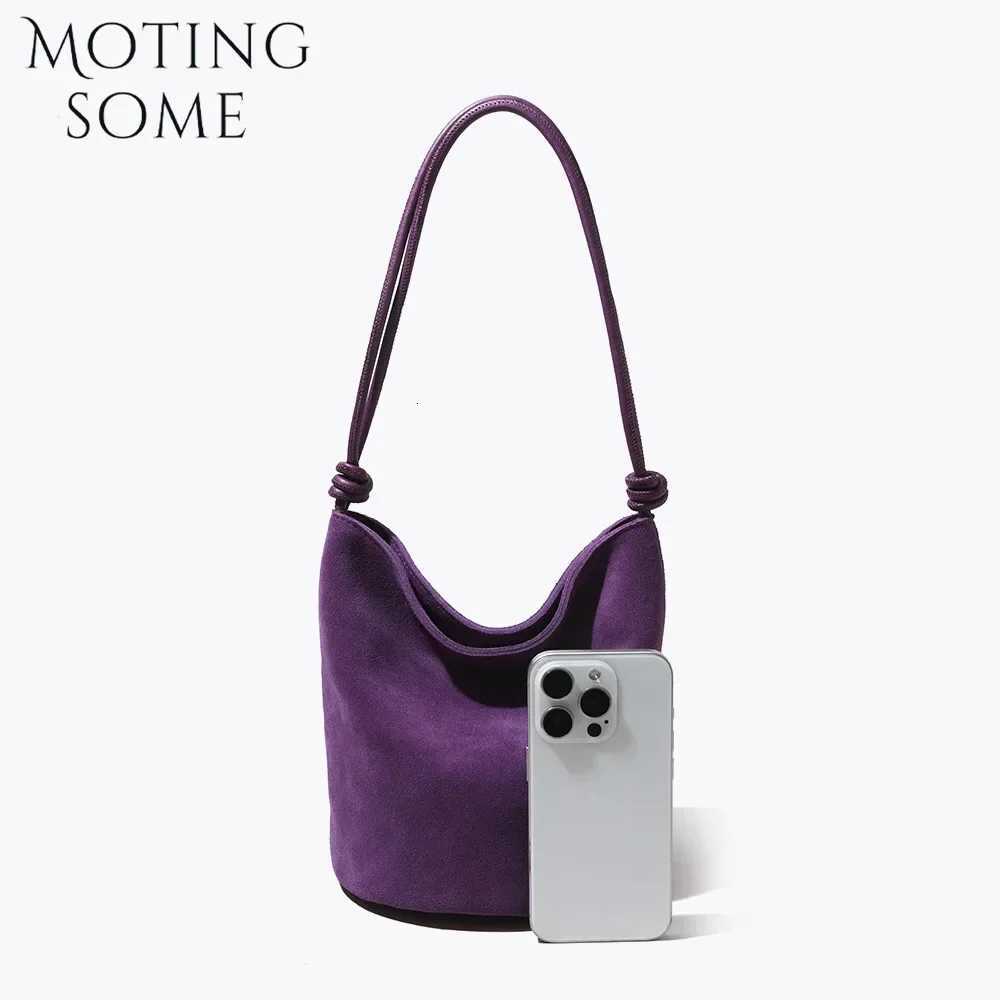Motingsome Suede Leather Handbag Women Mini Bucket Tote Strings Shoulder Vintage Bags Winter Daily Commuting Purses 2024 NewW251118