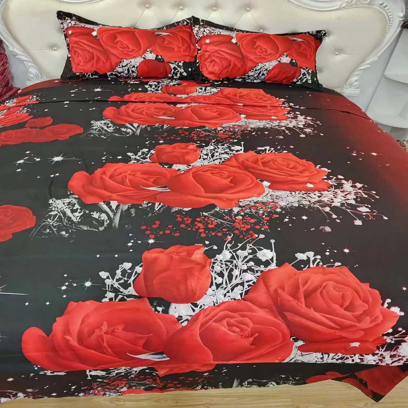 2/3pcs Duvet Cover Set Red Rose Print Bedding Set Soft Comfortable Duvet Cover 1Duvet Cover 1/2 case Without CoreM251118