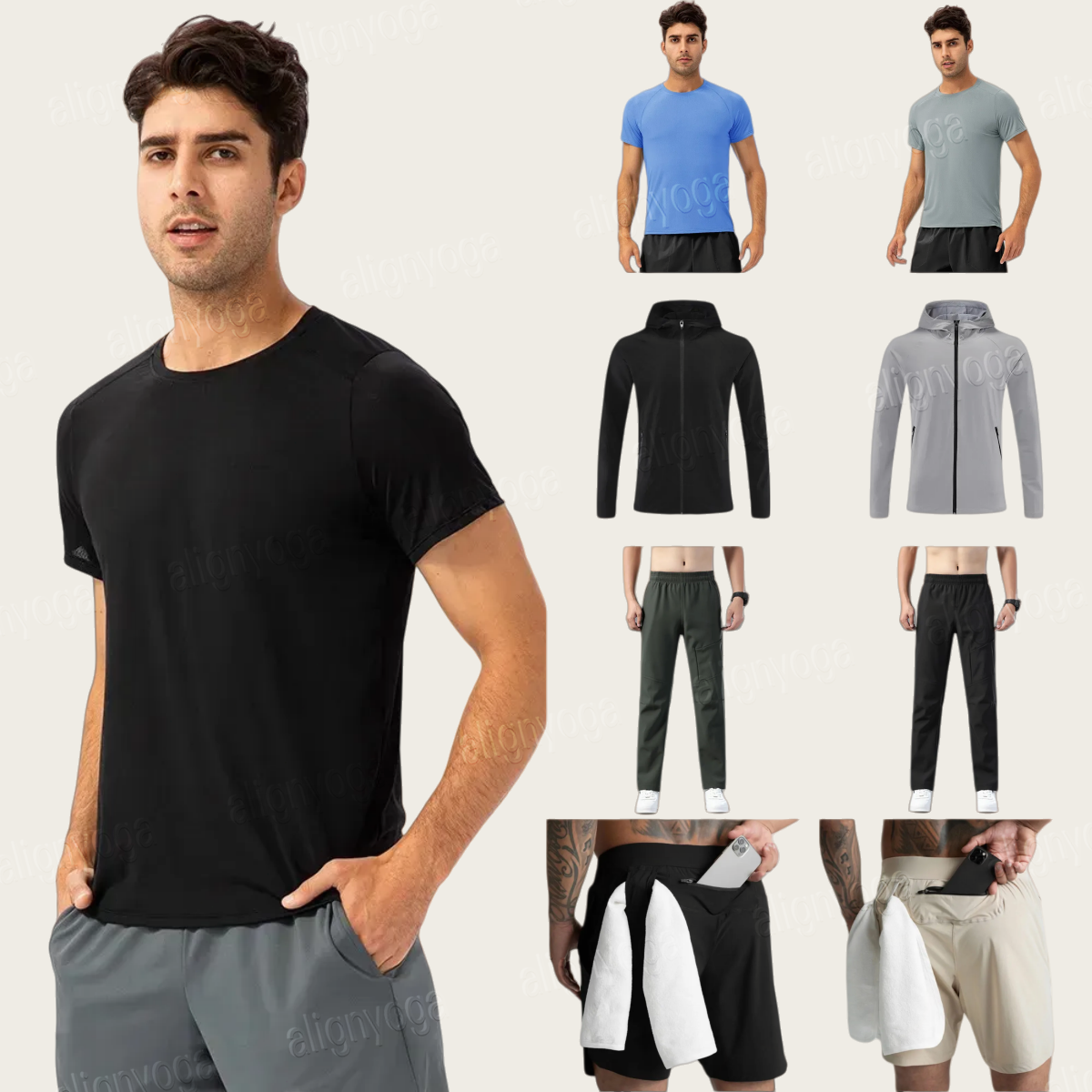 Yoga Men's Jogger Long Pants Sport Yoga Outfit Outdoor City-Sweat Yogo Gym Pockets sweatshirt Trousers Casual Elastic Waist luluity lemonive Men set jackets