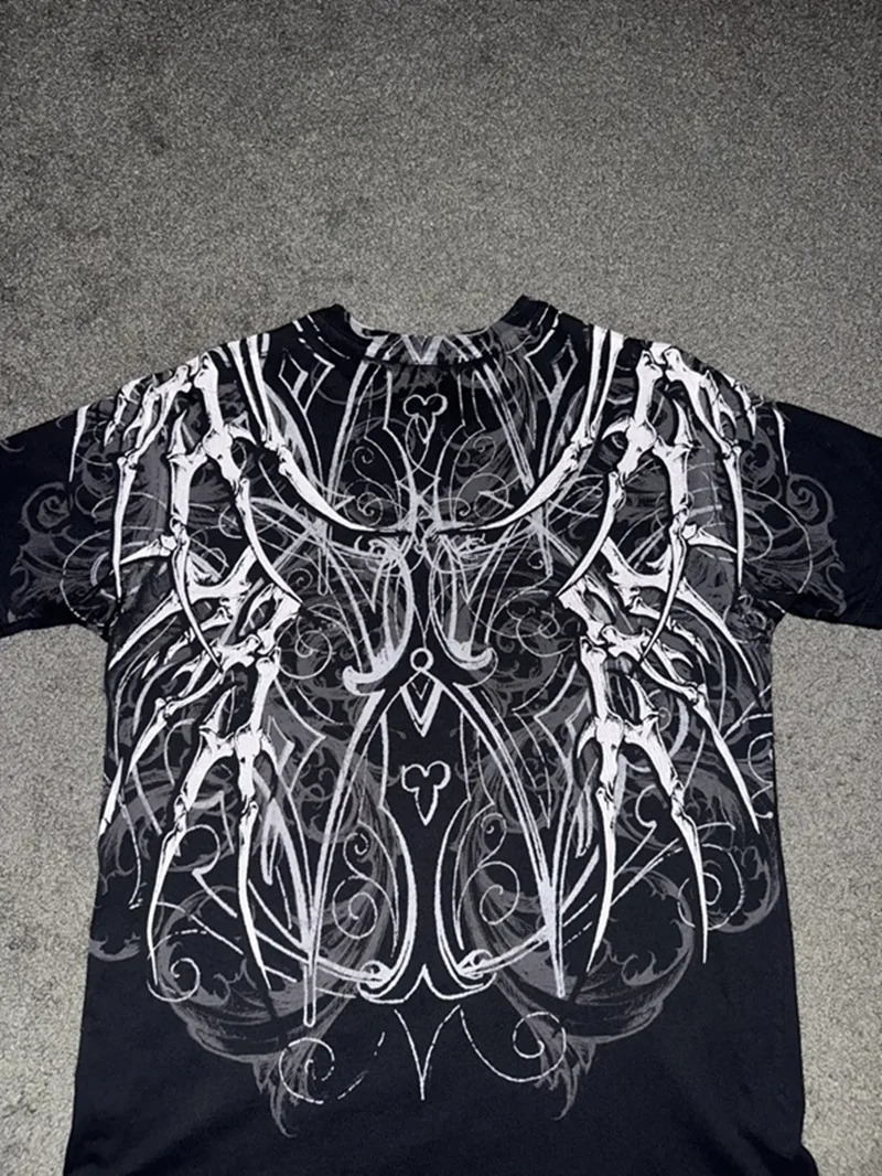 American hiphop retro printed cotton Tshirt mens street Y2K casual loose clown short sleeved unisex punk rock 250408Z