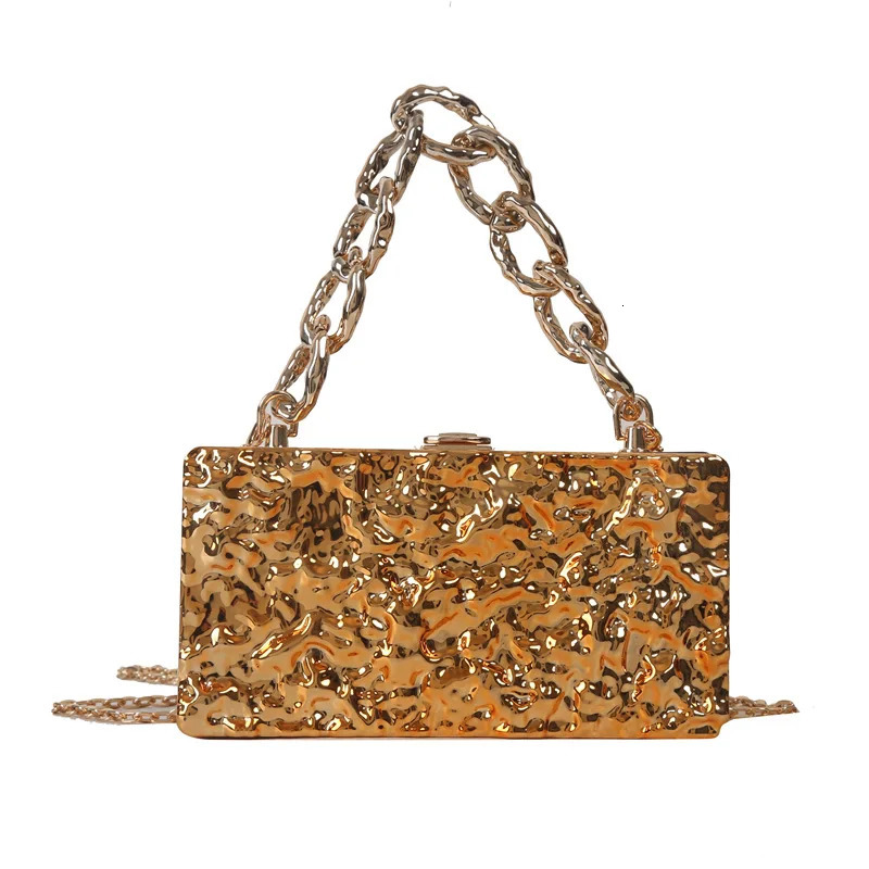 Gold Women Party Evening Bag For Women Metal Handle Clutch Bag Handbag Purse Chain Shoulder Crossbody Bag Mini Box Bag 250417