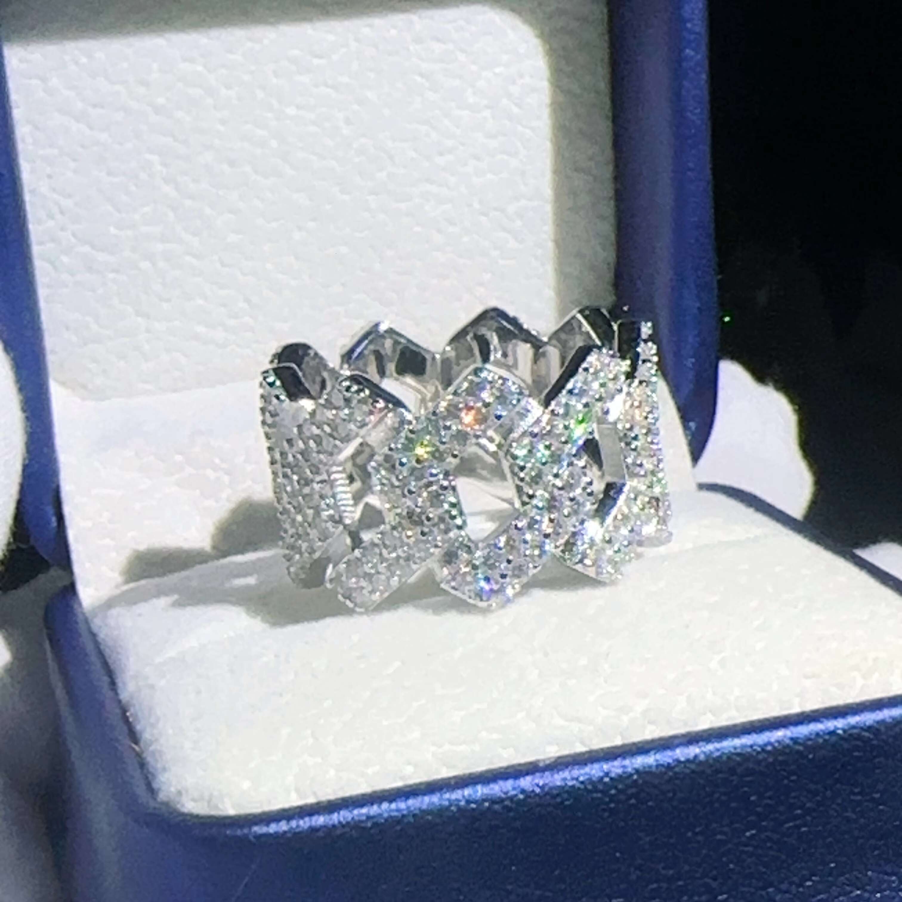 Iced Out Round Hip Hop Cuban Rings Solid Sier Men Engagement Moissanite Dia Ring