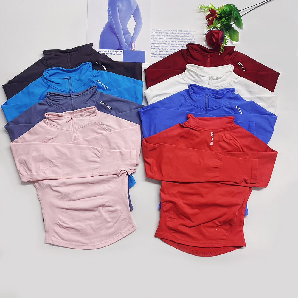 Dyfne Impact Long Sleeve Half Zippy yoga Sports top dfyn Jacket Women Impact Yoga Clothing Seamless Sport Shirt Gym Fitness Workout Pilates Clothes