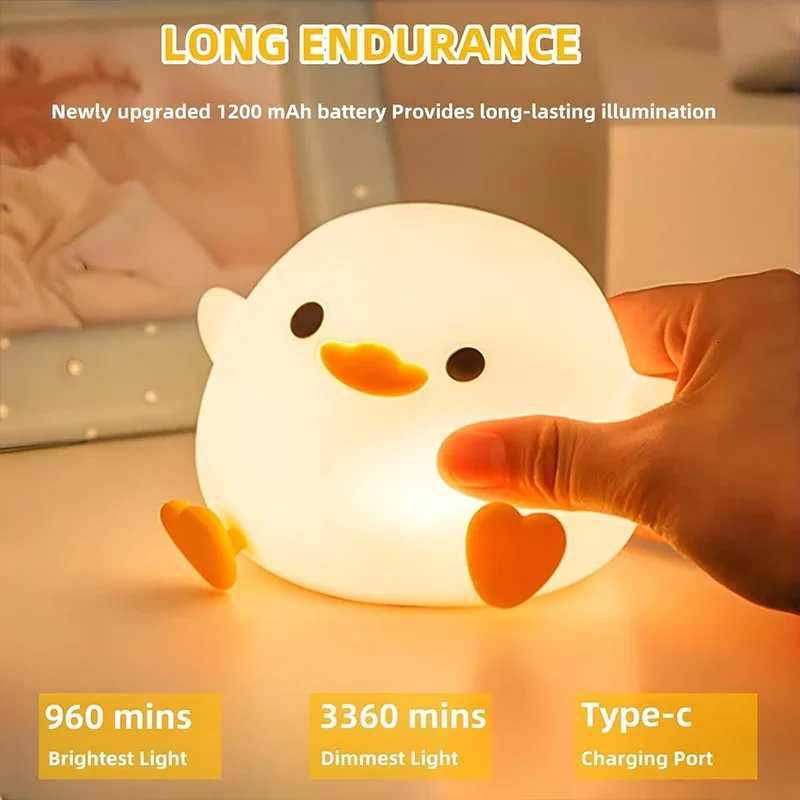 LED Night Light Cute Duck Cartoon Animals Silicone Lamp for Children Kid Touch Sensor Timing USB Rechargeable for Birthday Gifts M251118