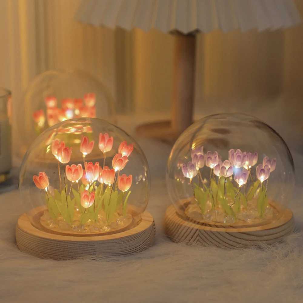 DIY Simulation Tulip LED Night Light Battery Operated Flower Table Lamp Tulips Handmade Material Bedside Lights Bedroom Decor M251118