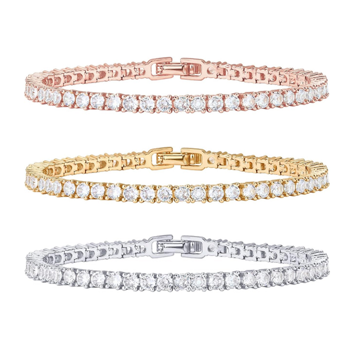 18K gold-plated 3mm cubic zirconia classic tennis bracelet | Women's gold bracelet | Size 6.5-7.5 inches Mom girlfriend holiday gift