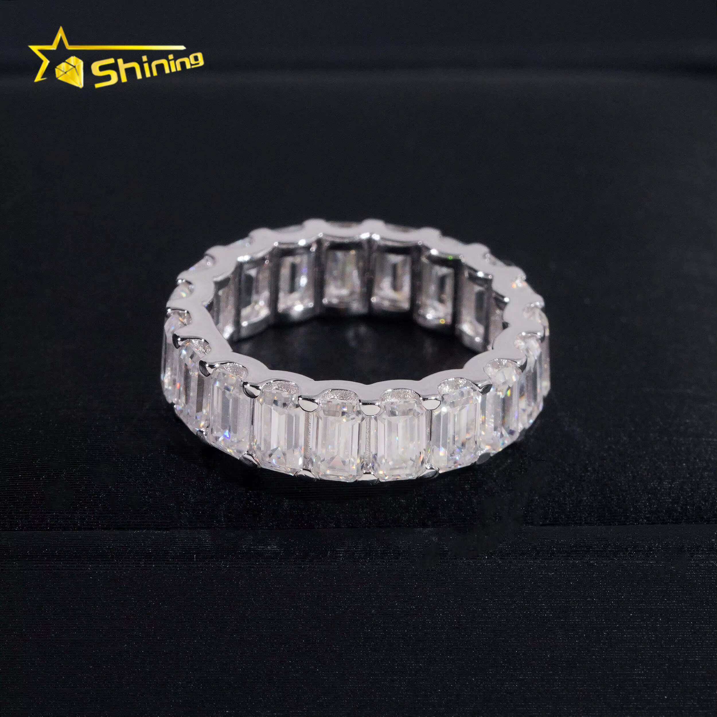Dia Emerald Cut Eternity Band Sterling Sier Wedding Moissanite Ring