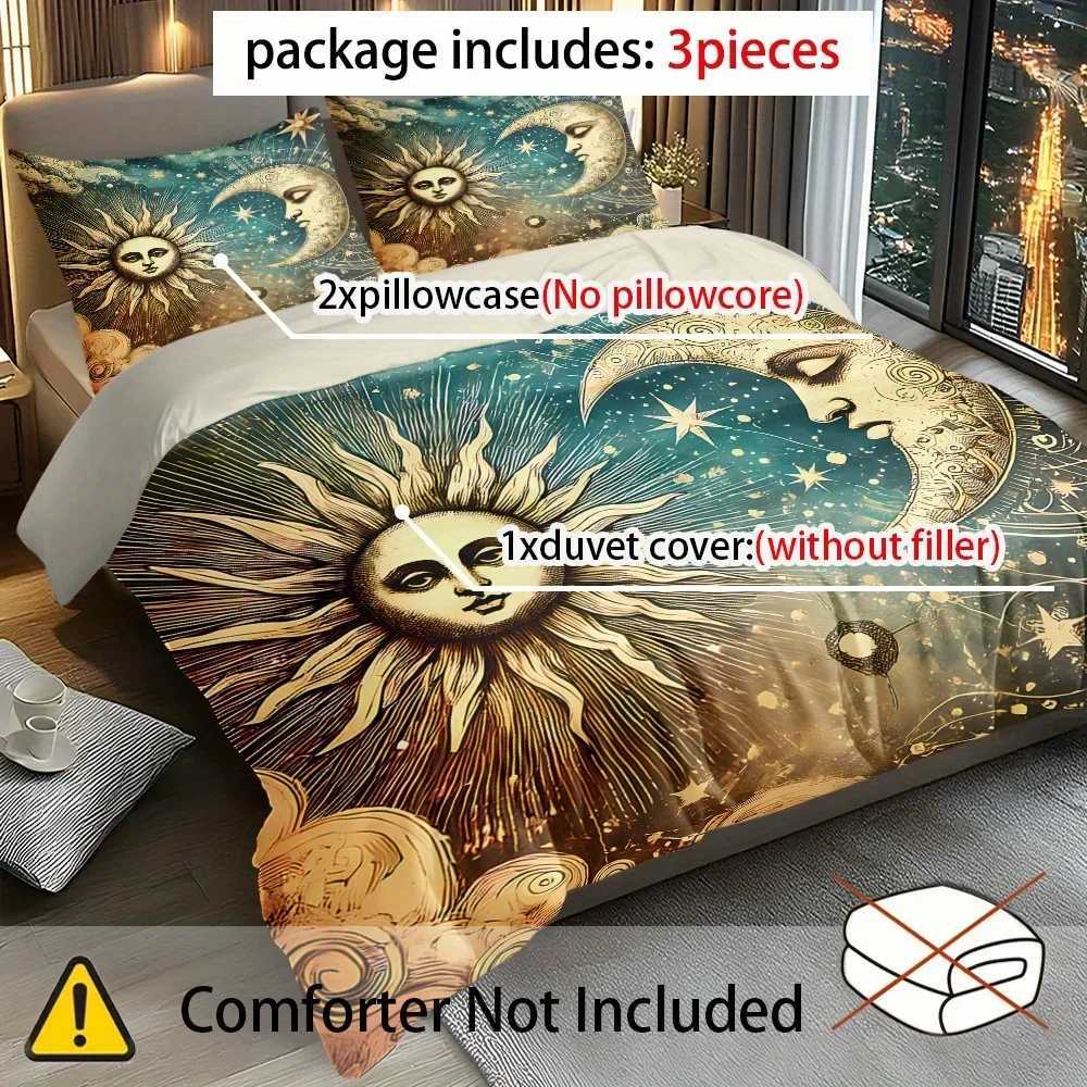 3pcs Gorgeous Sun Moon Texture Printed Quilt Set- Includes 1 Quilt Cover and 2 Cover without FillerM251118