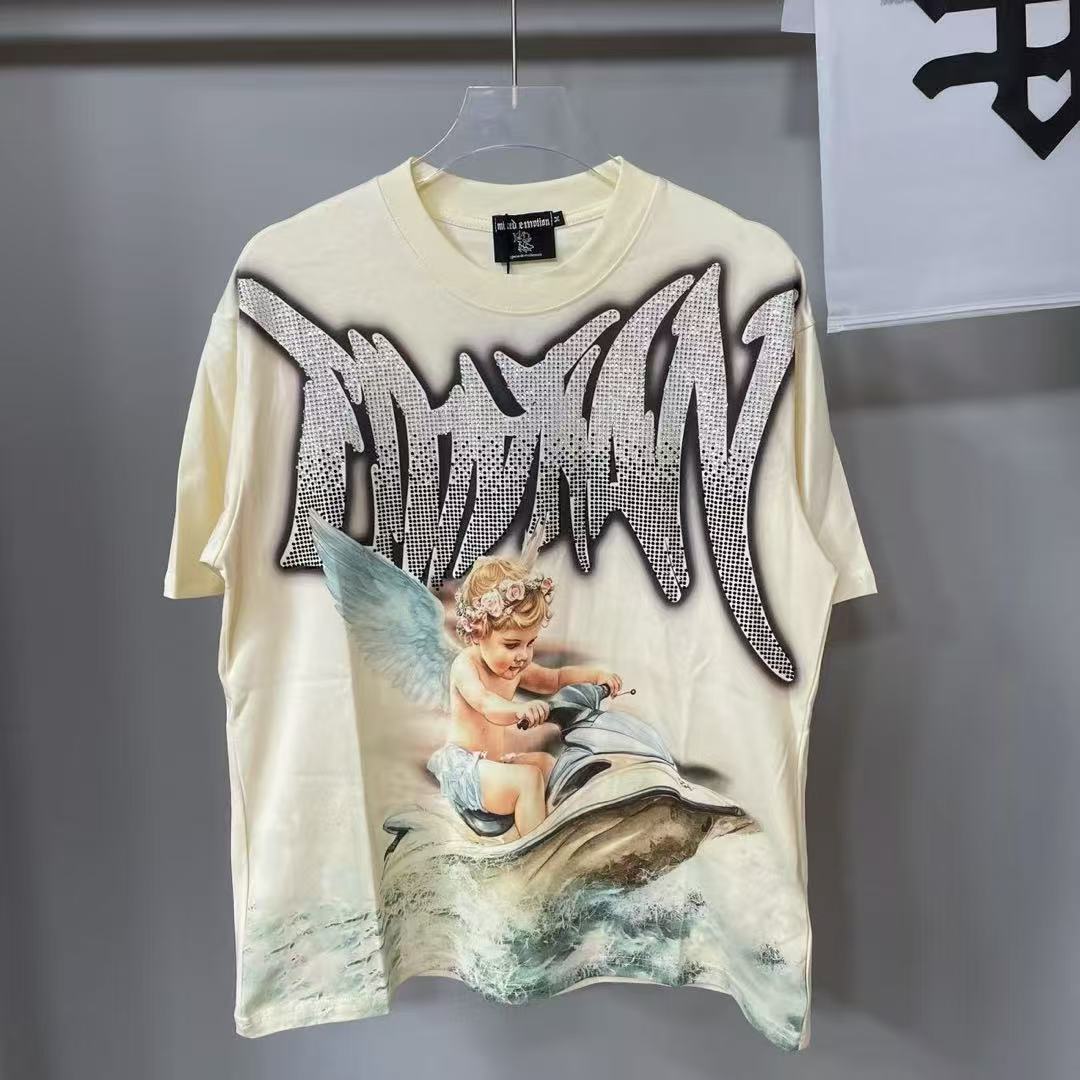 Men's T Shirts T-shirt Cotton Summer Letter Pearl Short Sleeve Edition Embroidered Diamond Loose Shorts Couple's