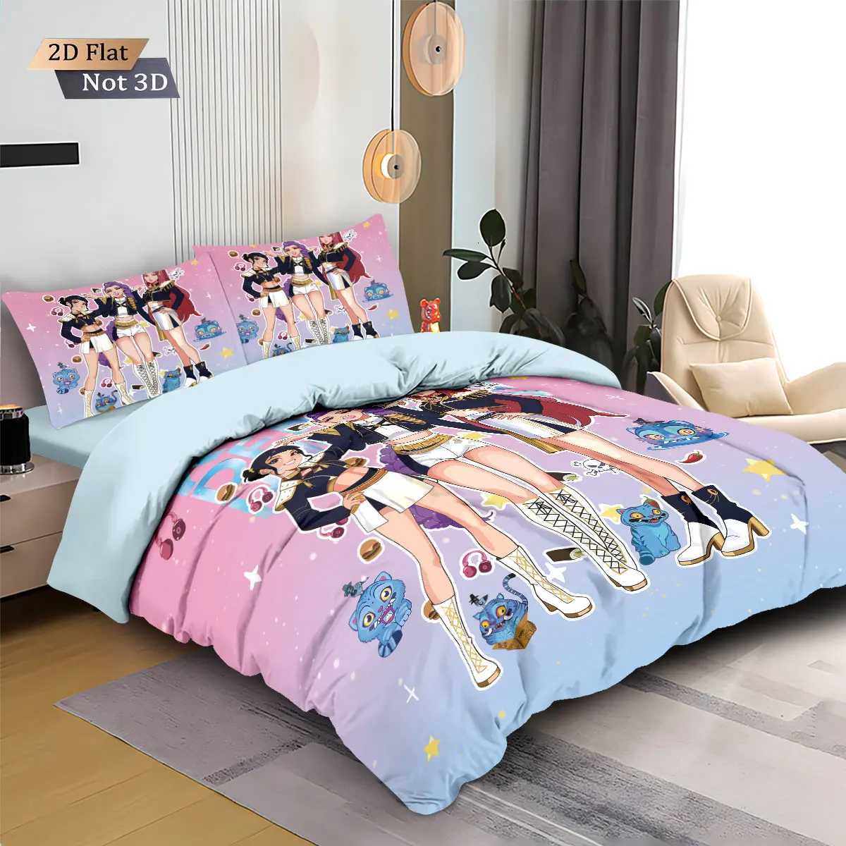 3pcs K-Pop Demon Hunters Print coreless Bedding Set Multi Sized Bedding Dormitory duvet Cover Soft Decoration Machine WashableM251118