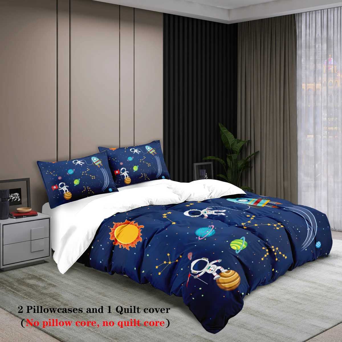 3-piece Starry Sky Space Planet Astronaut Pattern Print 1 duvet cover2 cases no core Comfortable Bedding SetM251118