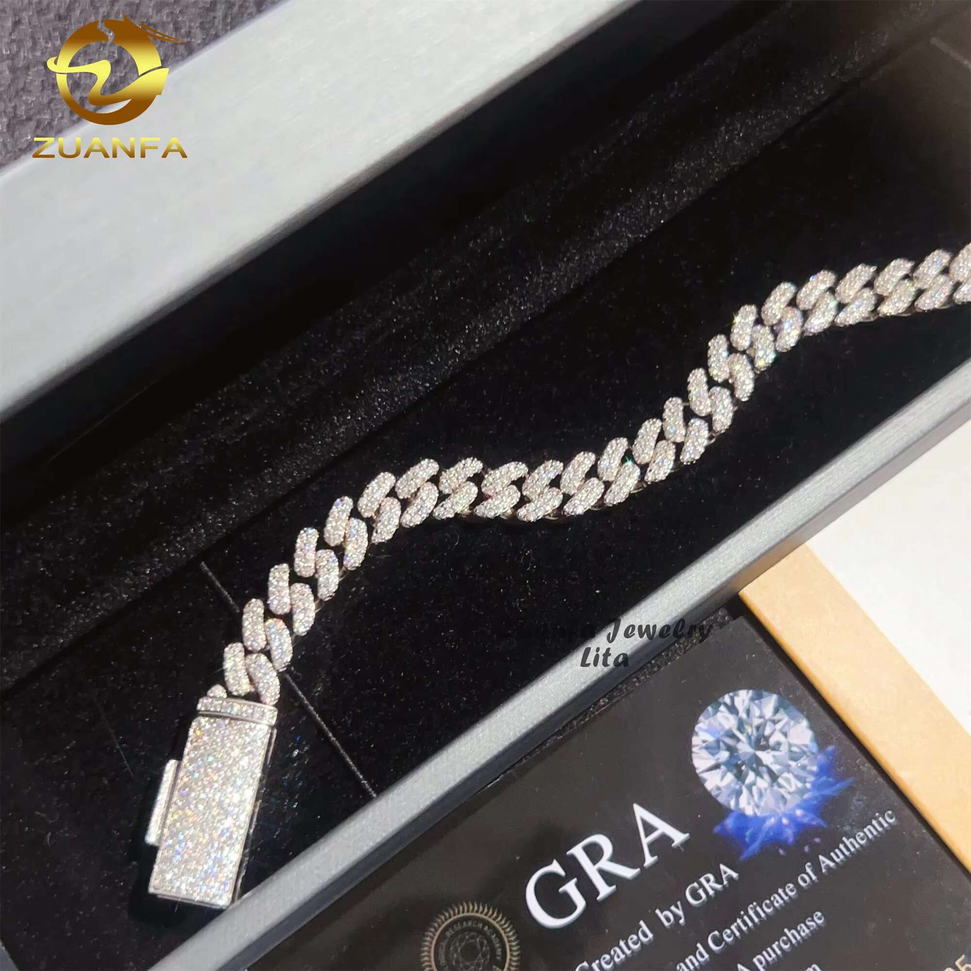 925 Silver Jewelry Hip Hop Style 8mm Thin Two Row Iced Out Moissanite Diamond Cuban Link Bracelet