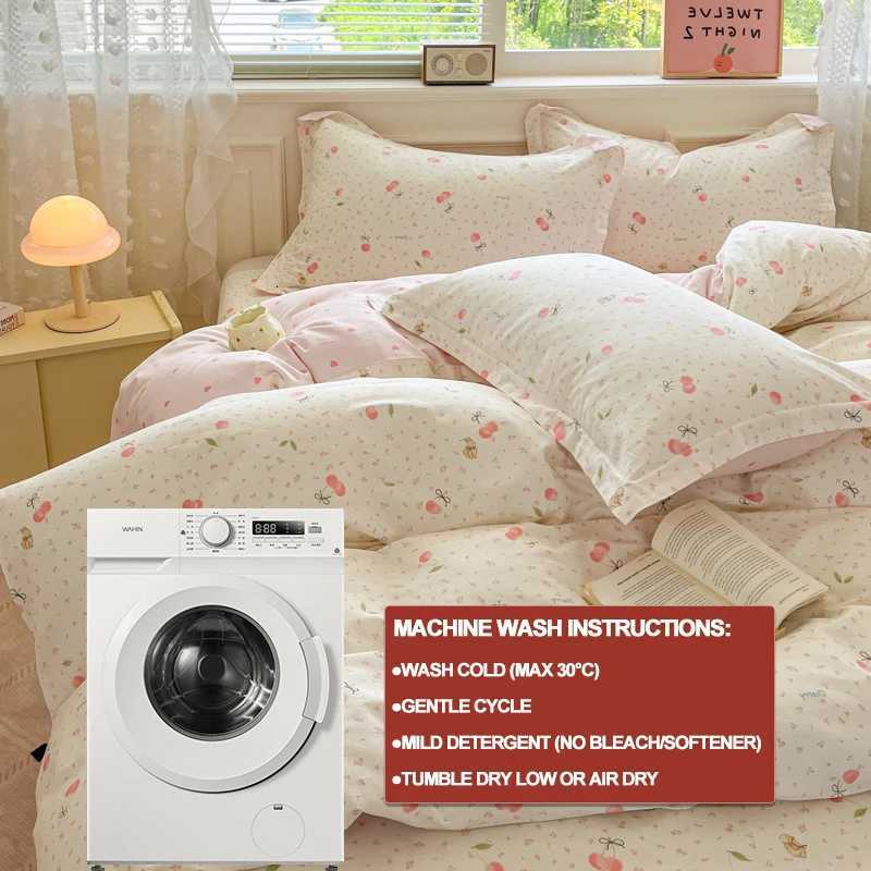 Cherry Printed Duvet Cover Set 100 Cotton Bedding Set 1 Duvet Cover 2 casesBreathable Ultra-Soft Machine WashableM251118