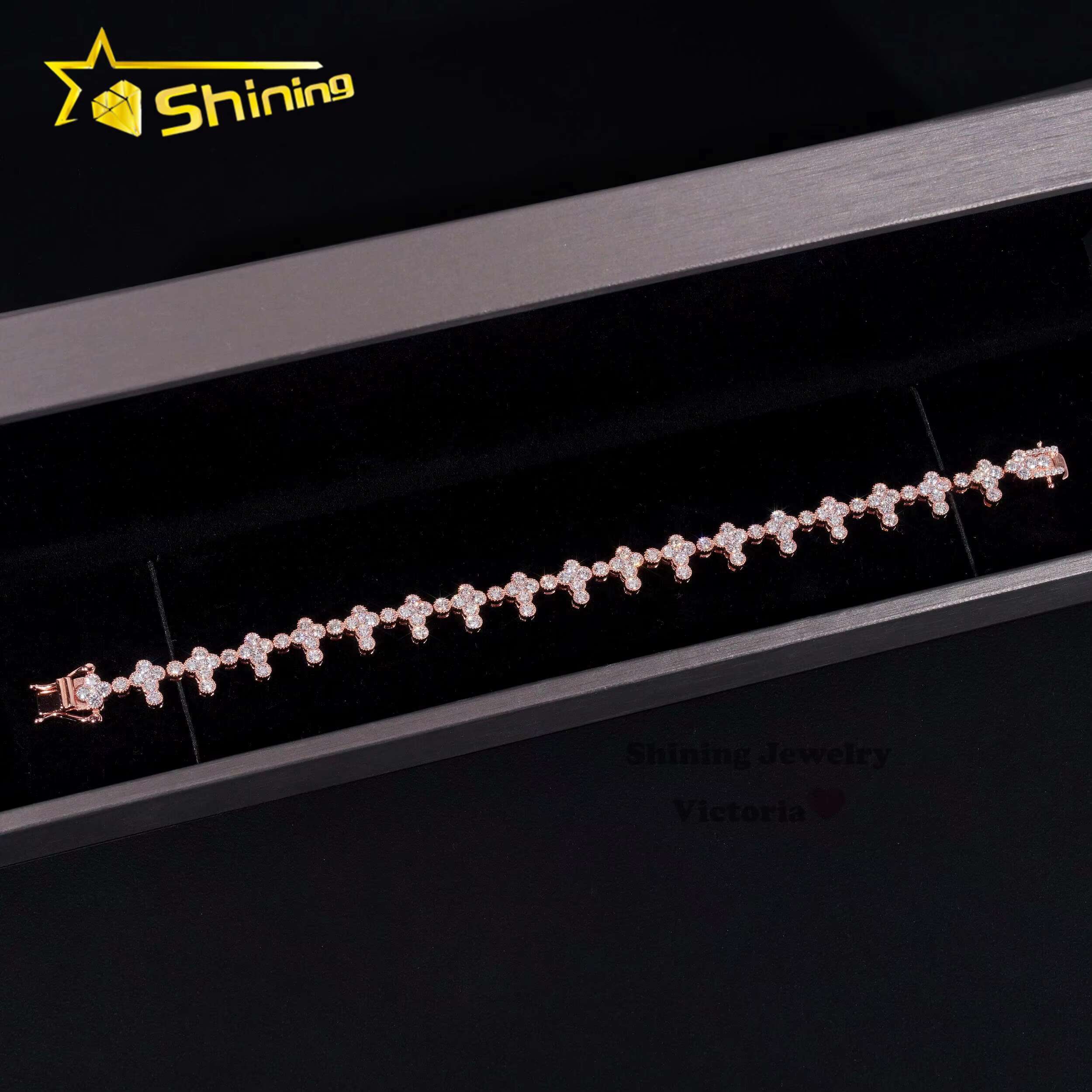 New Design 8mm Lab Dia Real Gold Plated Sterling Sier Vvs Moissanite Hip Hop Jewelry Tennis Cross Bracelet