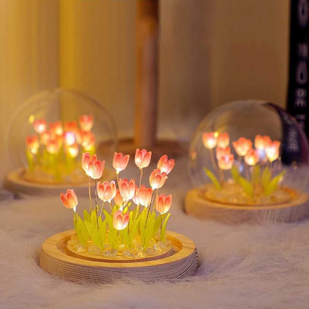DIY Simulation Tulip LED Night Light Battery Operated Flower Table Lamp Tulips Handmade Material Bedside Lights Bedroom Decor M251118