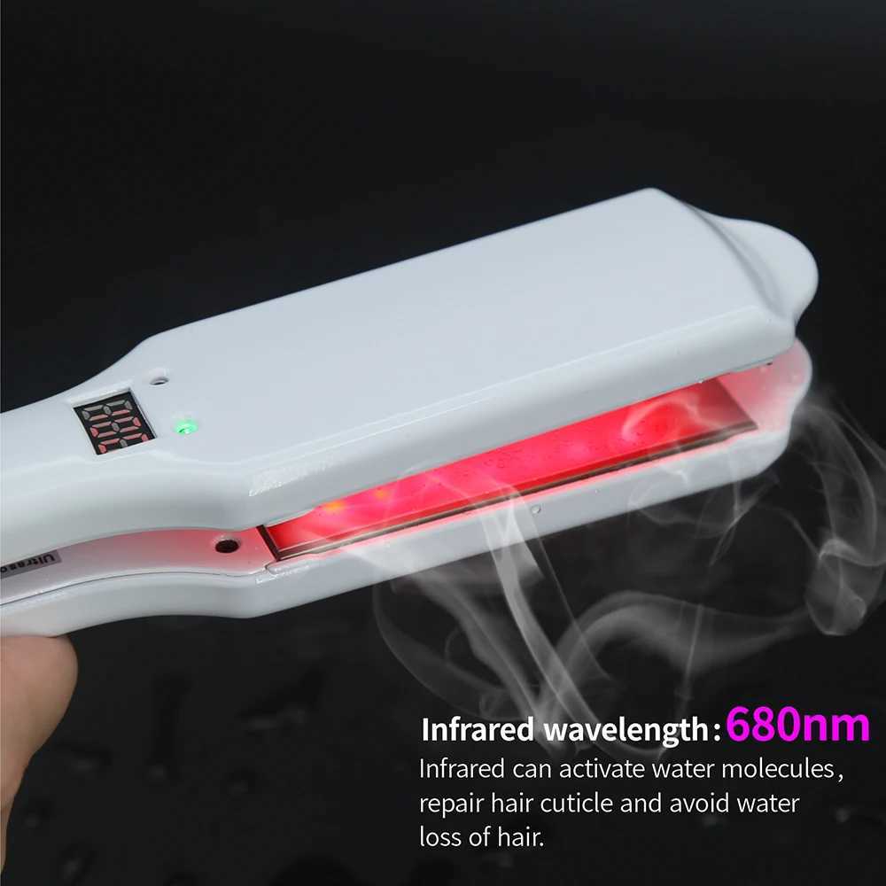 Ultrasonic Infrared Hair Care Iron Keratin Argan Oil Recovers Damaged Wide Plate Hair Straight LCD Display Treatment Cold Irons W250610