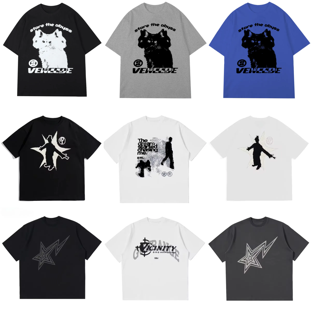 Harajuku Y2k Mens T-Shirt Y2K Anime Cat Graphic Gothic Print Aesthetic Short Sleeve Cotton Tops Summer Korean Clothing Oversized
