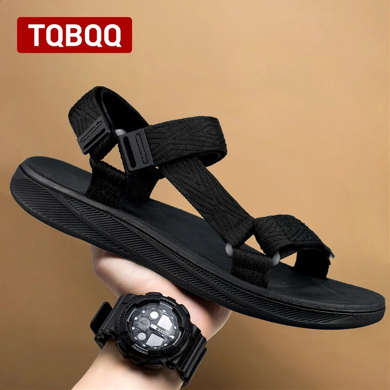Summer Mens Casual Breathable Black Sandals Non-slip Flip Flops High Quality OutDoor Beach Slippers Water Shoes 250417