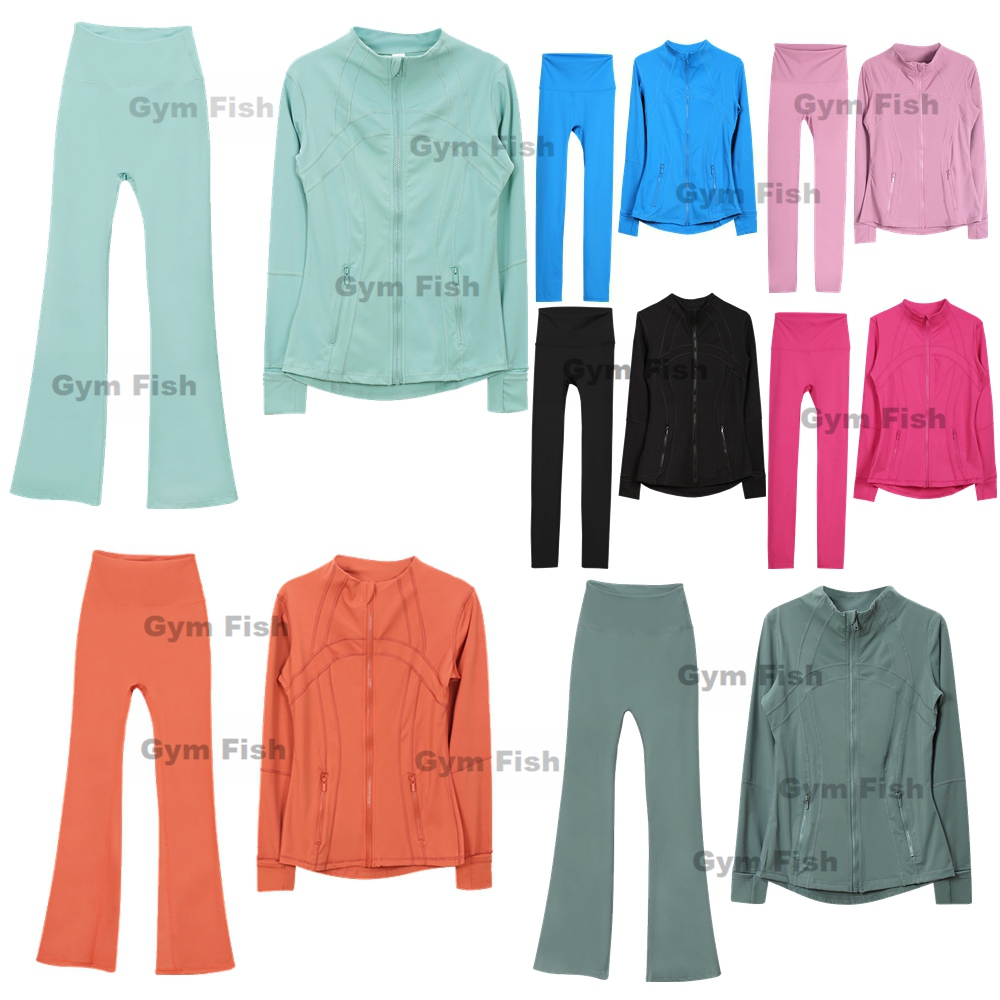 Women Yoga Sets Push Up Gold Zipper Fitness Leggings High Waist Sports Jackets Zip Up Coat Elastic Sportswear Outfits Pants Gym Clothes Suits Workout Tracksuits