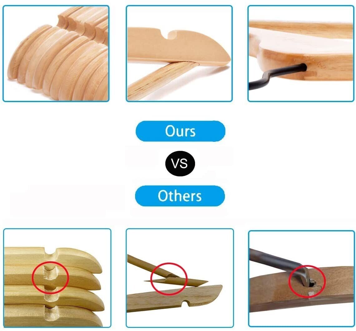10 Pack Natural Wood Clothes Hangers, Durable Wooden Hangers for Coats, Jackets, Dresses, Pants, and Shirts