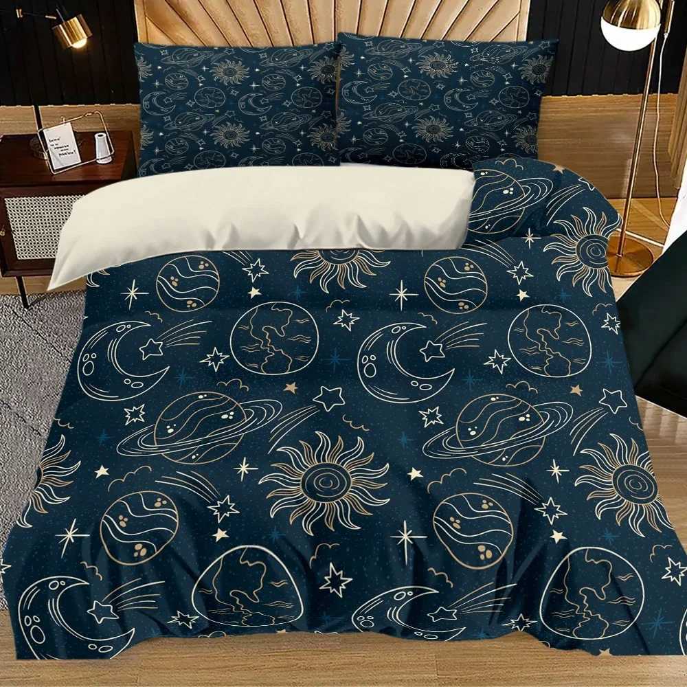 3pcs Blue Planet Moon Decoration Pattern Printed Quilt Set- Includes 1 Quilt Cover and 2 Cover without FillerM251118