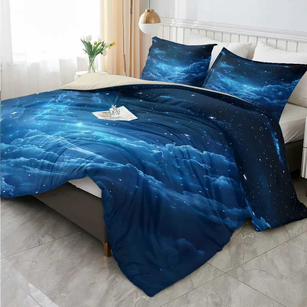 3pcs Blue Starry Sky Printed Quilt Set- Includes 1 Quilt Cover and 2 Cover without FillerM251118