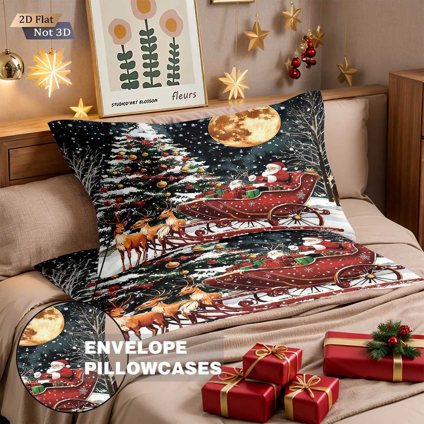3pcs Santa Claus reindeer red print coreless duvet set multi size bedroom bedding holiday decoration soft machine washableM251118