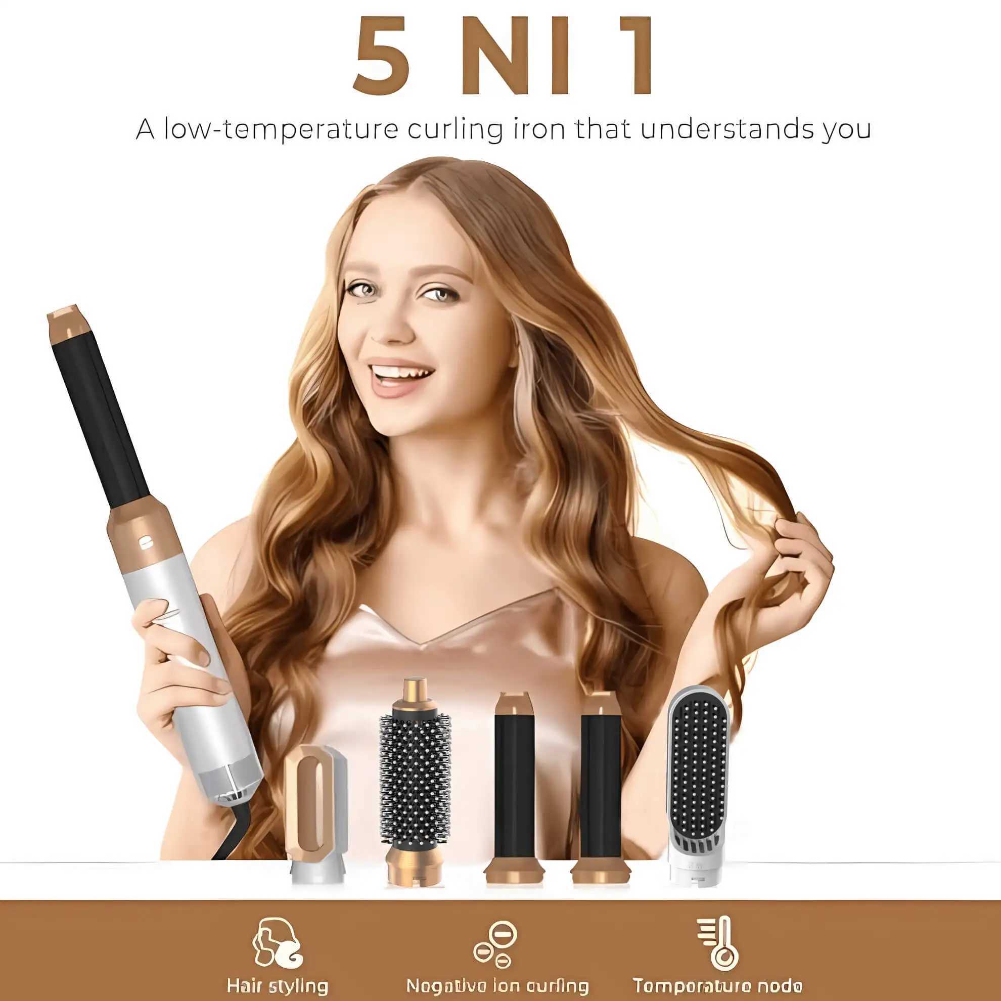 5-in-1 hair dryer hot air comb used for curling straightening and curling hair with detachable accessoriesXJ250418