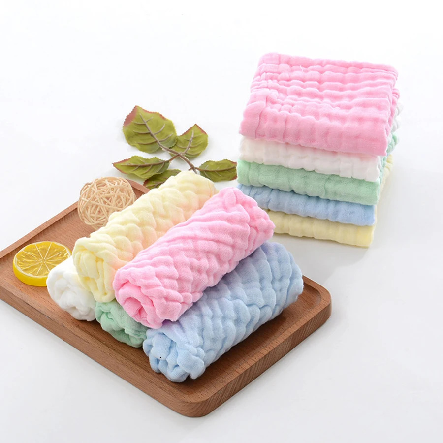 5 baby towels plain weave 6layer cotton soft face handle bathroom feeding wash cloth wiping Burp 250414z