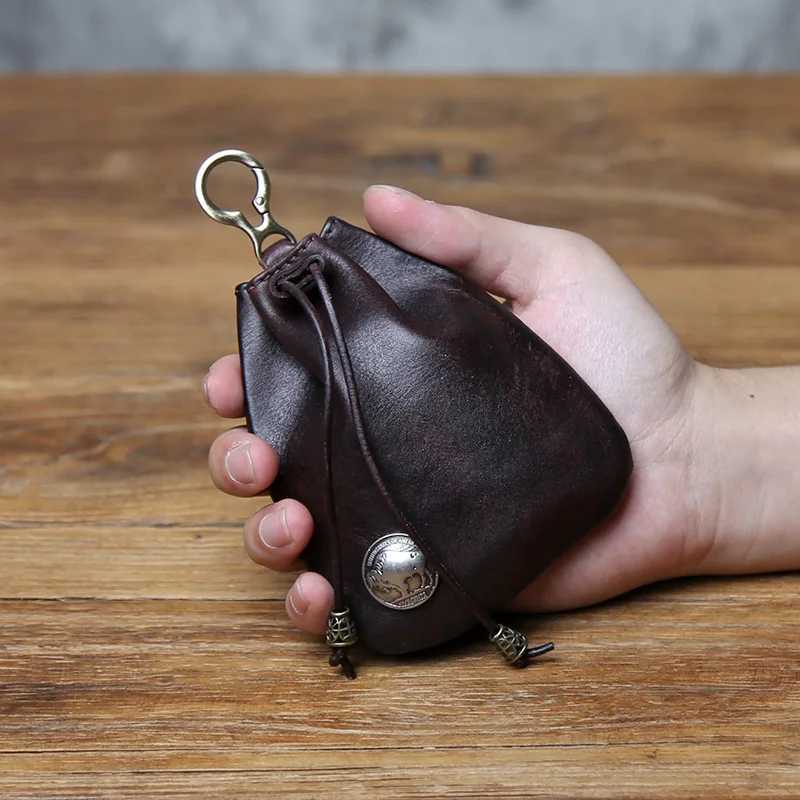 NZPJ Retro Genuine Leather Change Top Layer Cowhide Key Bag Lucky Bag Wallet Bundle Pocket Drawstring Storage Bag Coin BagW251118